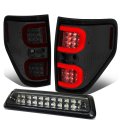 Auto Dynasty For 09-14 Ford F150 Dual Red 3d Led Bar Tail Light Dual-row 3rd Third Brake Cargo Lamp Chrome Smoked 