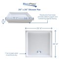 Recpro Rv Shower Pan 24a X Square Polar White Plastic Base With Front Center Drain Slip-resistant Textured Floor Foam Support