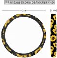 Xyzcando 11pcs Car Accessories Set Include Sunflower Cow Print Seat Cover Full Steering Wheel Headrest Gear Shift Handbrake Car