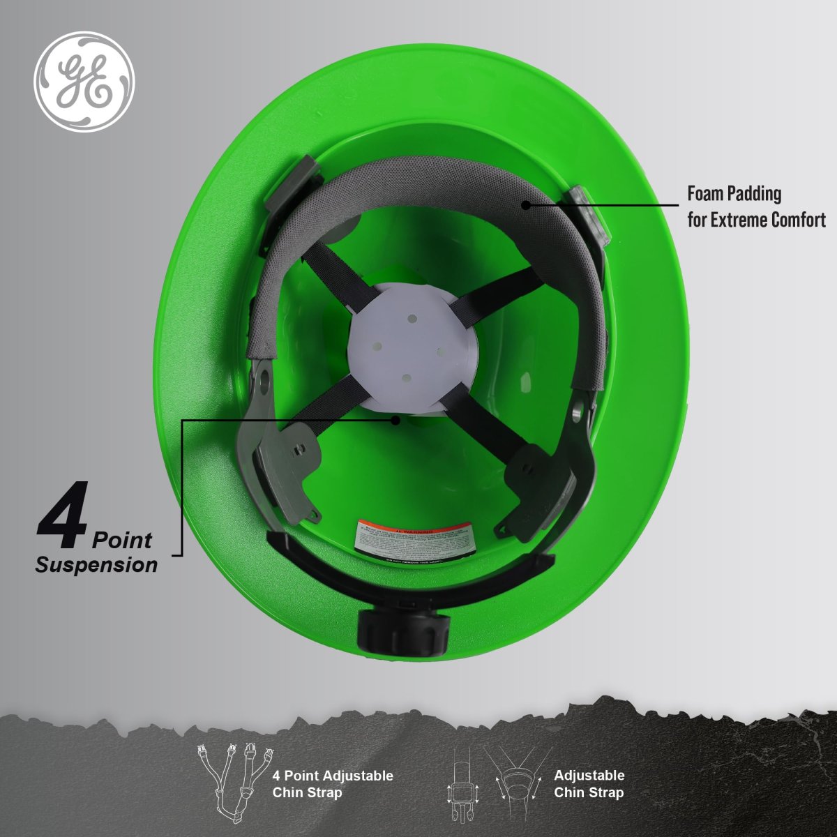Ge Hard Hat Full Brim Padded 4-point Ratchet Suspension Ansi Z89 1-2014 Safety Hats For Men Impact Resistant Durable