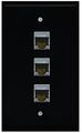 Riteav 1 Gang Flat 3 Port Cat6a Ethernet Jack Wall Plate Black 