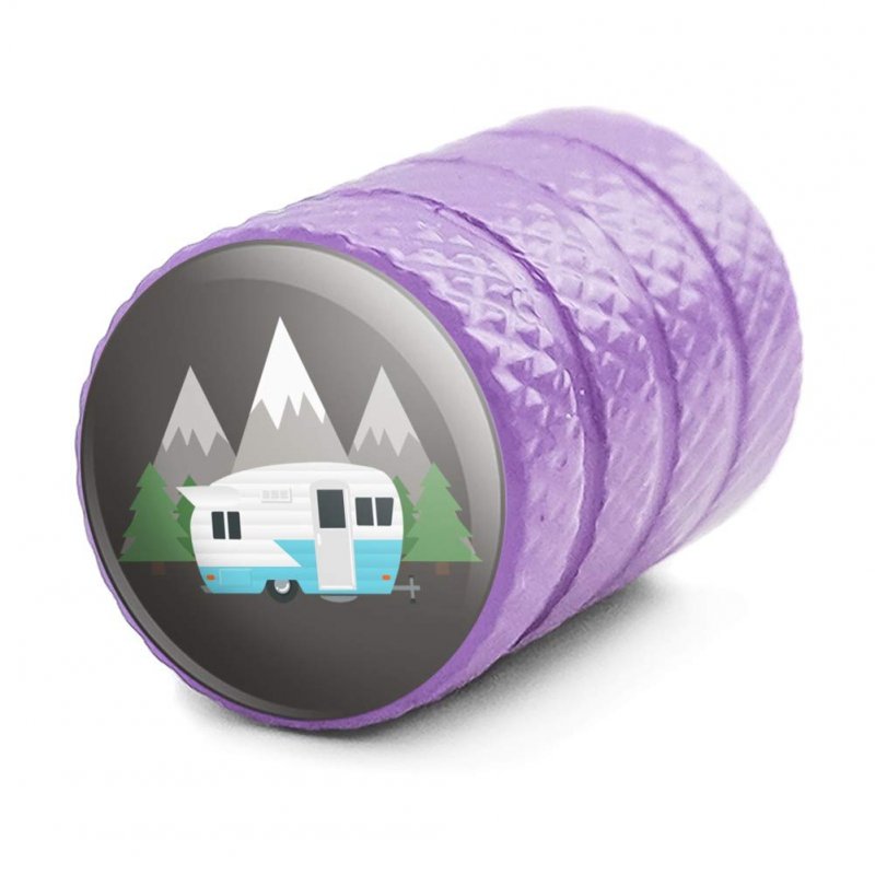 Camper In The Mountains Aluminum Tire Rim Wheel Valve Stem Caps Purple Metal Air Covers For Cars Trucks Vans Rvs Set Of 4