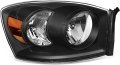 Auto Dynasty Factory Style Headlight Assembly For Dodge Ram 1500 2500 3500 2006 Driver Passenger Side Black Housing Amber