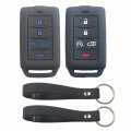2 Pack Rubber Silicone 5 Button Smart Key Fob Cover Case With Keychain For Jeep Grand Cherokee And Wagoneer 2021 2022 Black 
