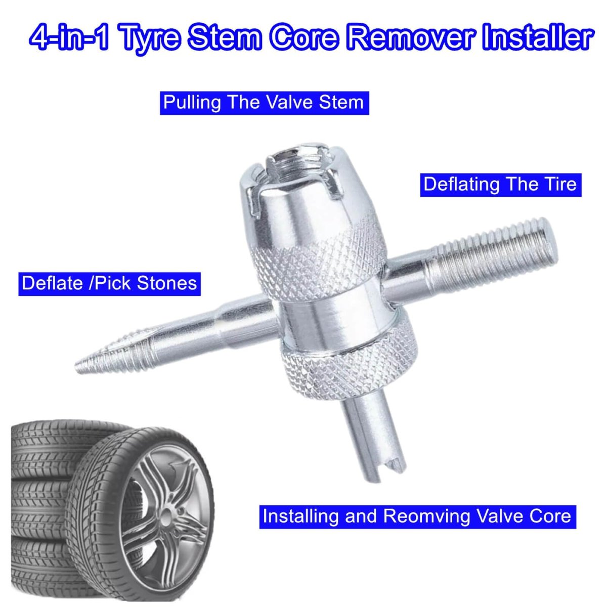 2 Pcs 4-way Valve Core Tool Tires 4-in-1 Tyre Removal Stem Puller Tool For Bicycle Car Bike And Automobile Tires