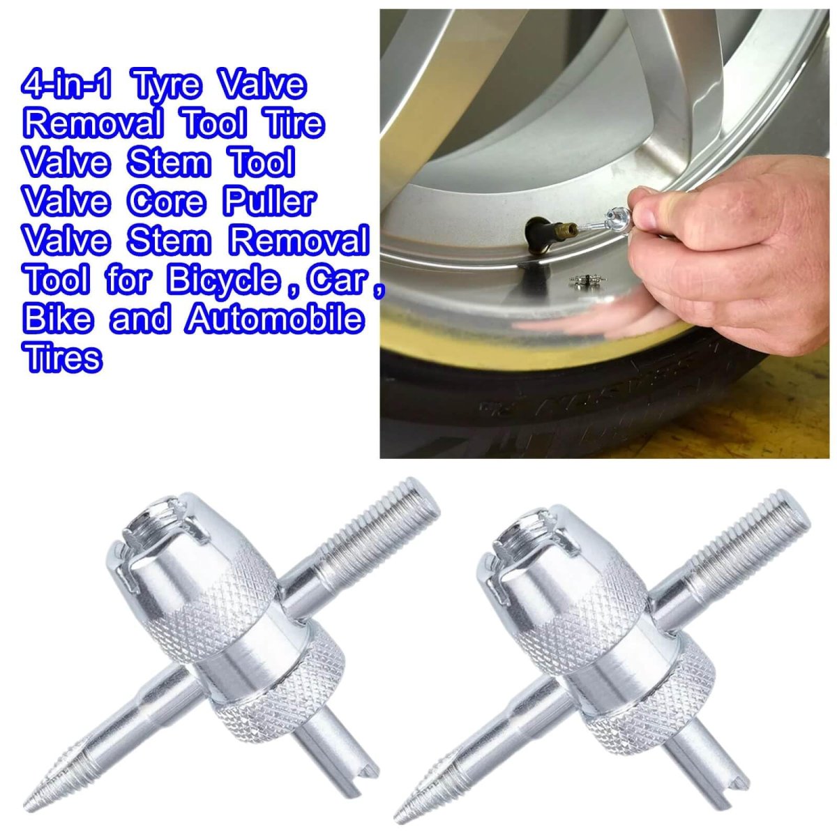 2 Pcs 4-way Valve Core Tool Tires 4-in-1 Tyre Removal Stem Puller Tool For Bicycle Car Bike And Automobile Tires