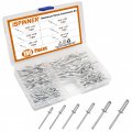 Ispinner 180pcs 6 Sizes Aluminum Blind Rivets Pop Assortment Kit Silver 