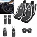 Stuoarte Dog Paws Print Car Seat Covers Full Set For Women Men Steering Wheelbelts Front Seat Rear Backrest Cover Bottom Cover 