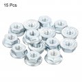 Uxcell 10-24 Serrated Flange Hex Lock Nuts 15pcs Carbon Steel Non-slip Hexagon Nut Full Thread Bright Finish Silver