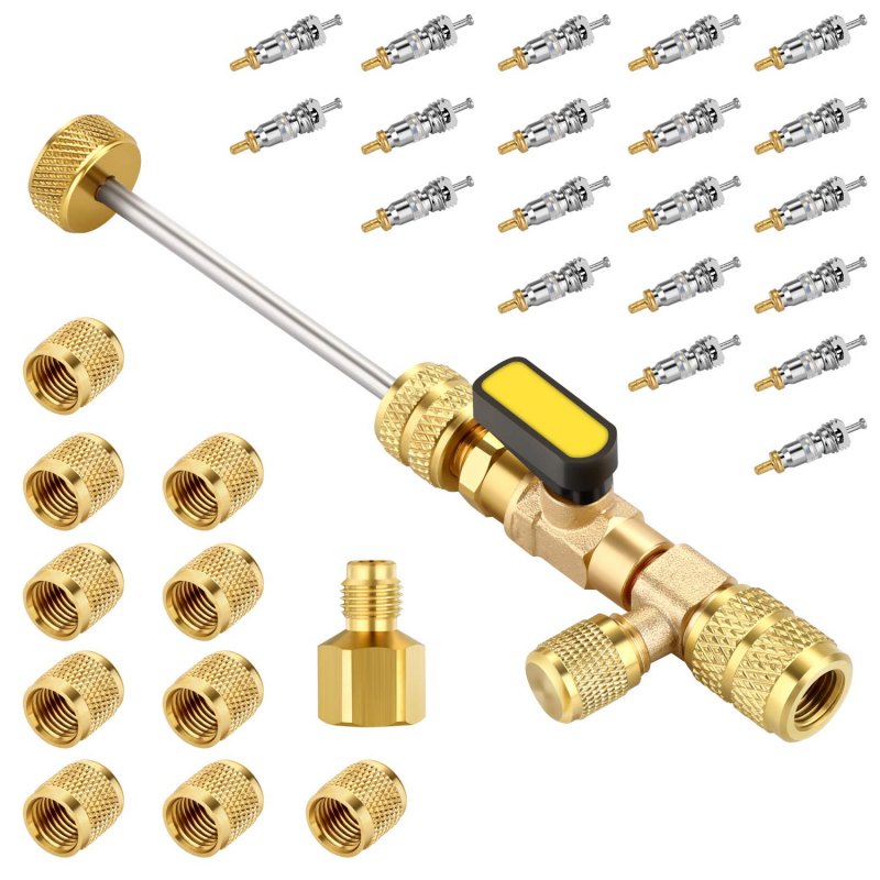 Valve Core Remover Installer Tool With Dual Size Sae 1 4 And 5 16 Port 20 Cores Teflon Seal 10 Brass Nuts For R22 R12 R407 R410