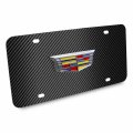 Ipick Image Made For Cadillac Crest 3d Logo On Black Carbon Fiber Pattern Stainless Steel License Plate
