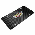Ipick Image Made For Cadillac Crest 3d Logo On Black Carbon Fiber Pattern Stainless Steel License Plate