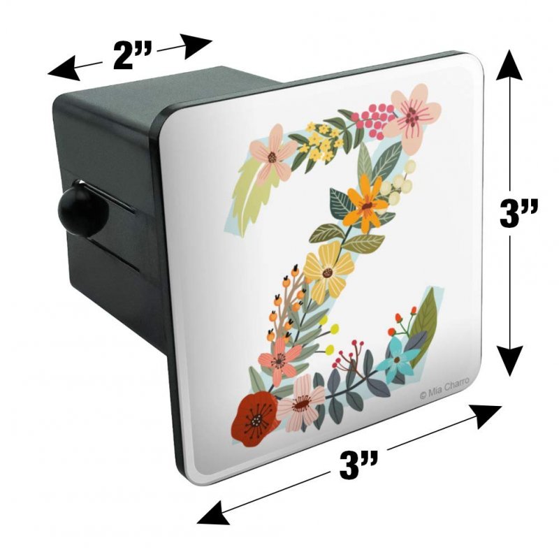 Letter Z Floral Monogram Initial Tow Trailer Hitch Cover Plug Insert For 2 In Receivers Black Abs Plastic Modern Style