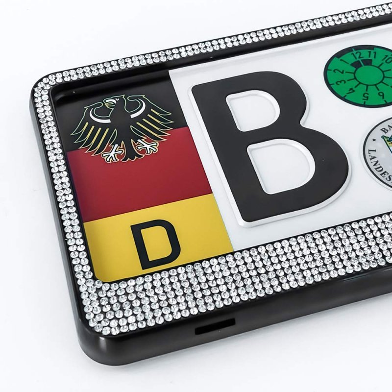 Diamond Style Euro License Plate Holder Universal Mounting Frame Bracket With Crystal Rhinestones For Cars 20 5 In X 4