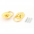 Uxcell Metal Retro Style Lion Head Shaped Drawer Cabinet Door Ring Pull Handle 2 Pcs Gold Tone
