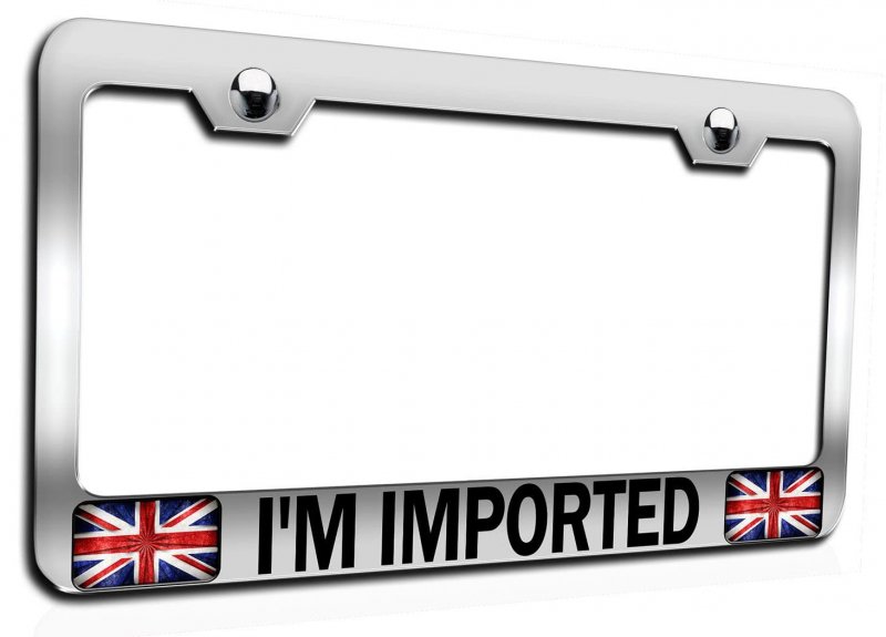I M Imported British England Chrome Metal License Plate Frame Tag Holder Heavy Duty Steel Weatherproof Universal Fit For Us And