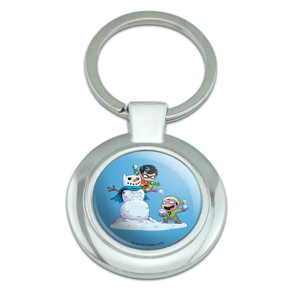 Robin And Riddler Snowball Fight Keychain Round Chrome Plated Metal Batman Official Product Onesize
