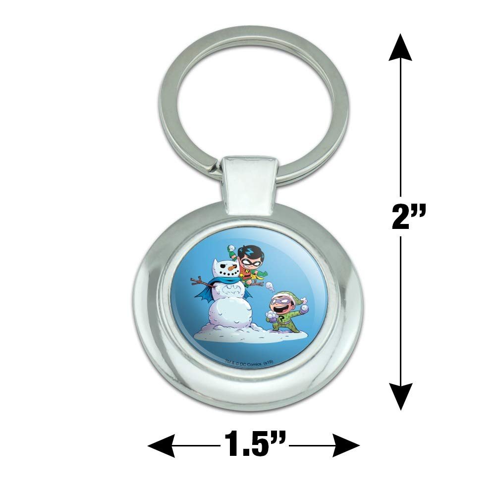 Robin And Riddler Snowball Fight Keychain Round Chrome Plated Metal Batman Official Product Onesize