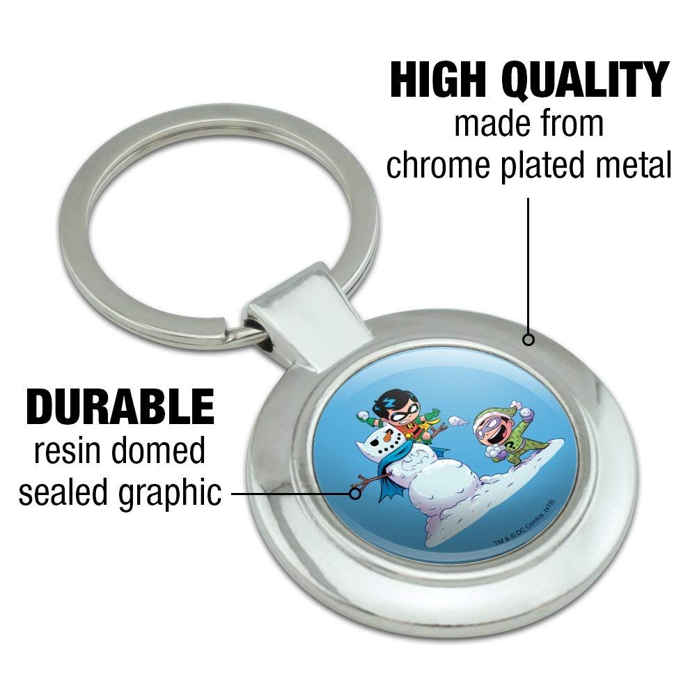 Robin And Riddler Snowball Fight Keychain Round Chrome Plated Metal Batman Official Product Onesize