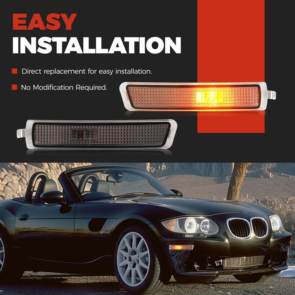 Front Bumper Side Marker Signal Lamp For 1996-2002 Bmw E37 Z3 Roadster Coupe M Smoke Lens Halogen Lights With Bulbs Mo-5269 2