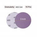 Uxcell 10pcs 3-inch Purple Sanding Discs 400 Grits Hook And Loop Professional Aluminum Oxide Sand Paper Wet Dry Polish For Wood