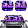 Clohomin Hawaiian Purple Sunset Palm Tree Pattern Decor Car Windshield Sun Shade 2 Pack 28 5 X 5 Foldable Front Windows 