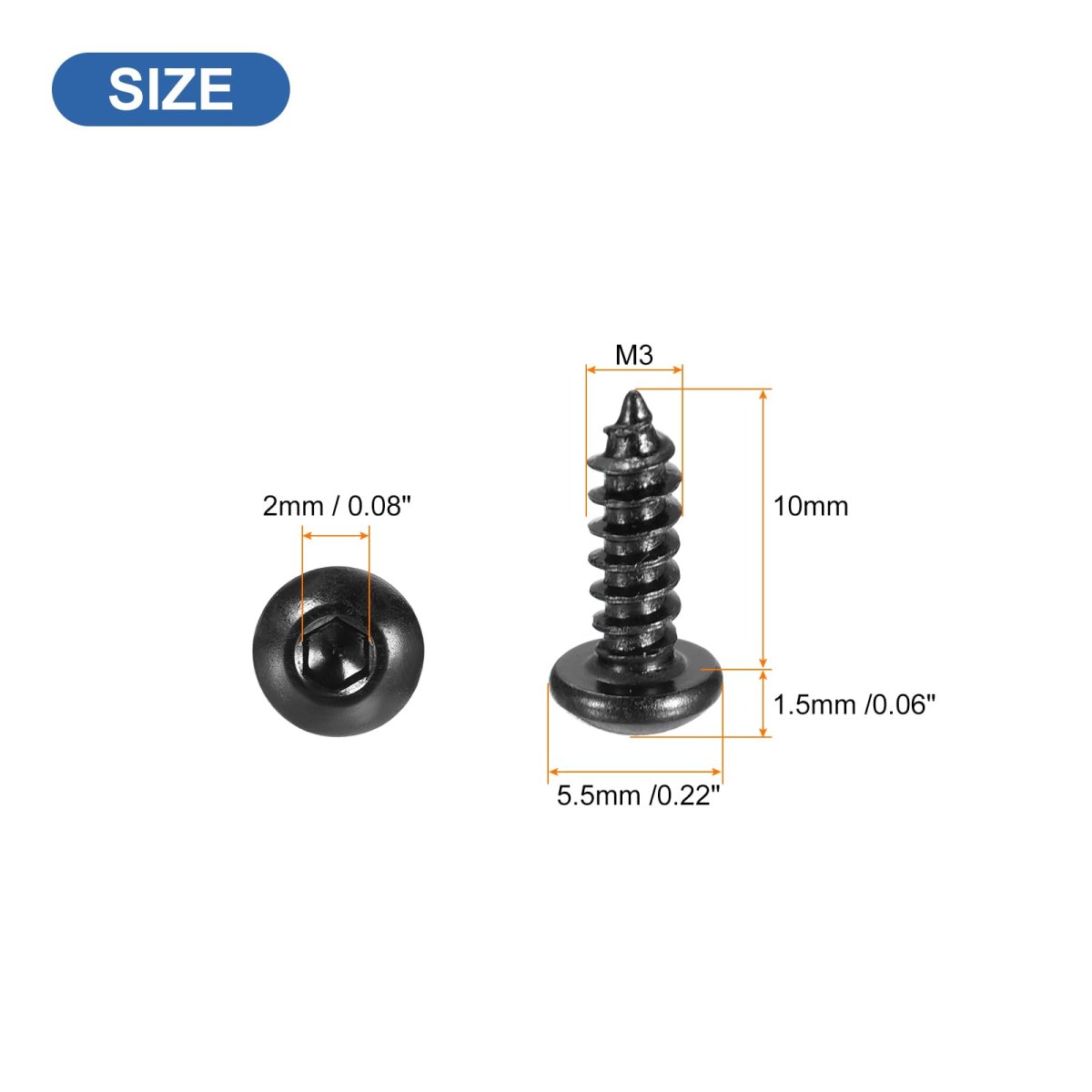 Hex Socket Self Tapping Screws M3 X 10mm Carbon Steel Wood Screw 50pcs