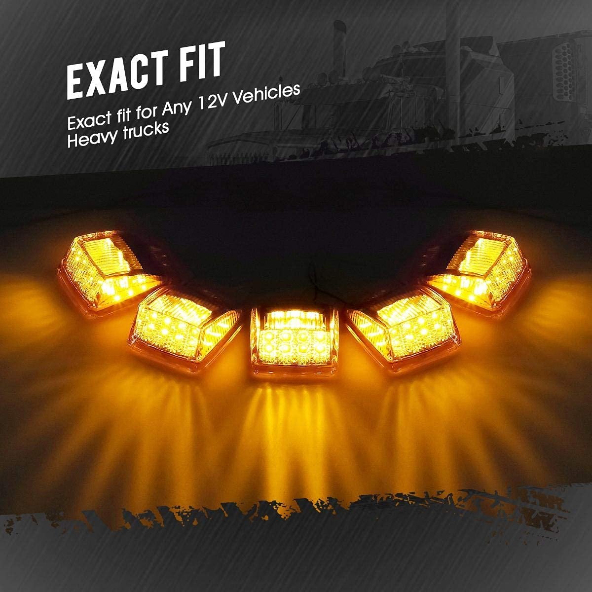 5 Pack Amber 17 Led Cab Marker Roof Top Clearance Light Assembly For Semi Trucks Trailers And Heavy Duty Vehicles Dot Compliant