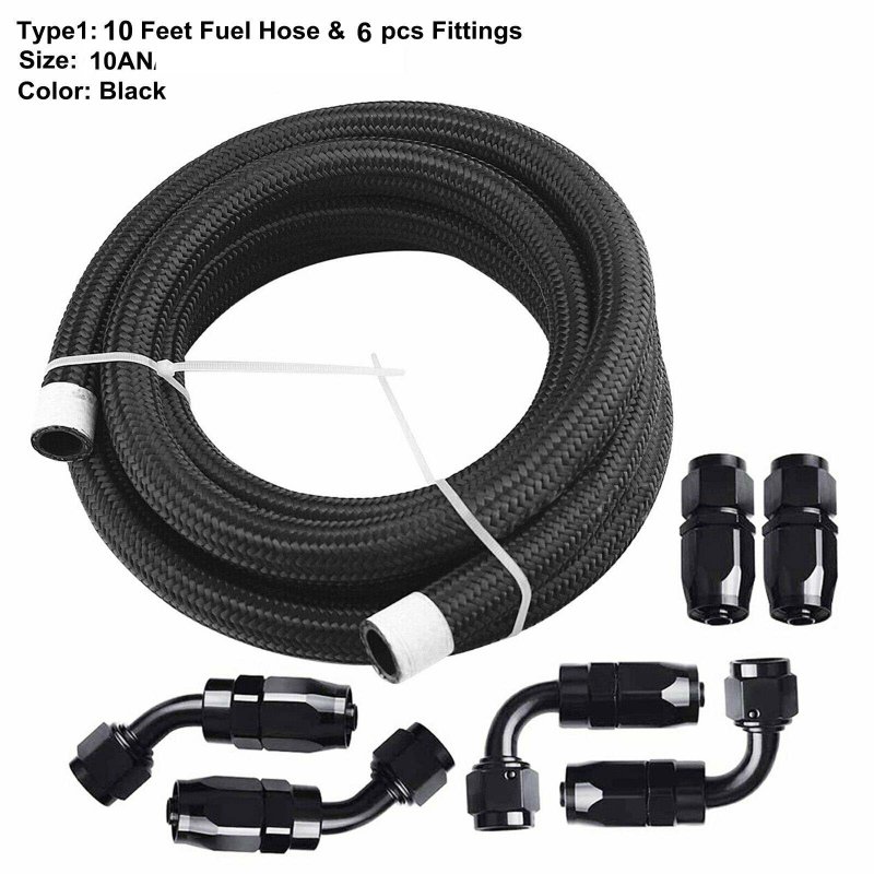 10ft 10an Nylon And Stainless Steel Braided Fuel Hose Kit With 6pcs Swivel Fittings Black Oil Gas Line For Universal