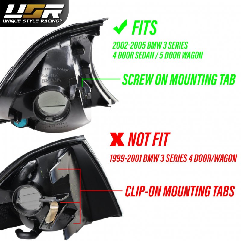 Smoke Lens Corner Lights With Canbus Led Bulbs For 2002 To 2005 Bmw E46 3 Series 4 Door Sedan And 5 Wagon Left Right Set