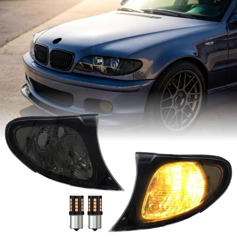 Smoke Lens Corner Lights With Canbus Led Bulbs For 2002 To 2005 Bmw E46 3 Series 4 Door Sedan And 5 Wagon Left Right Set