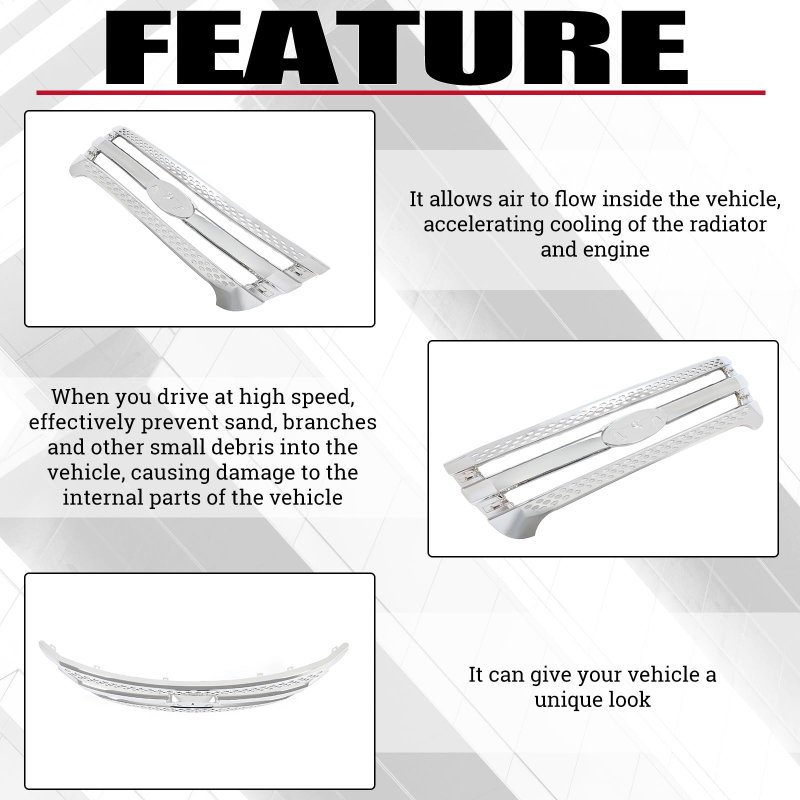 Hecasa Front Grille Insert For 2011-2015 Ford Explorer Overlay Trim Cover Grill Snap On Chrome Silvery