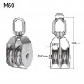 Uxcell 2pcs M50 Double Pulley Block Stainless Steel Swivel Rigging Lifting Wheel Fixed Crane Hanging Wire Towing Rope Cable