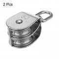 Uxcell 2pcs M50 Double Pulley Block Stainless Steel Swivel Rigging Lifting Wheel Fixed Crane Hanging Wire Towing Rope Cable