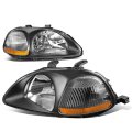 Auto Dynasty Compatible With Honda Civic Headlight Black Bumper Fog Light Amber Lens Grille 6th Generation Ej Em Ek D16