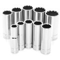 W38600 3 8 In Drive 12pt Sae Deep Wall Socket Tool Set Chrome Vanadium Steel 10 Pieces For Garages And Workshops Silver