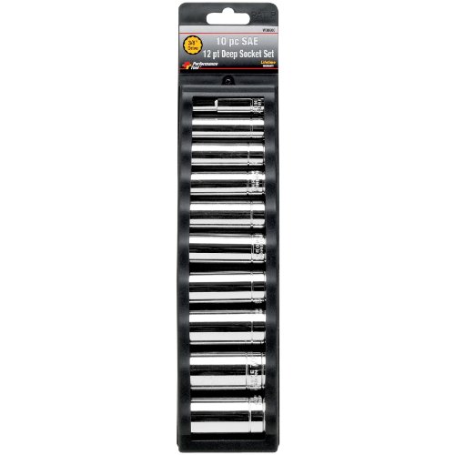 W38600 3 8 In Drive 12pt Sae Deep Wall Socket Tool Set Chrome Vanadium Steel 10 Pieces For Garages And Workshops Silver