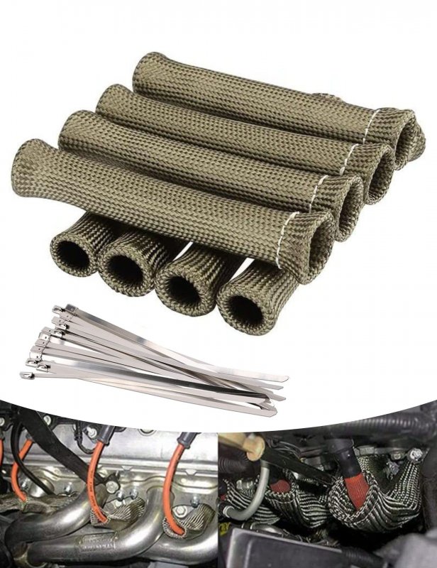 Spark Plug Wire Heat Shield Sleeve 8 Piece Boot Protector Wrap For Sbc Bbc 350 454 2500 Degrees High Temp Titanium 6 1 In
