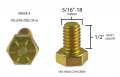 5 16 -18 X 1 2 Inch Bolts Hex Head Cap Screw Grade 8 Full Thread Ft Coarse Yellow-zinc 50 Pack