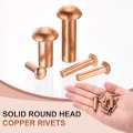 100 Pcs Copper Solid Rivets 1 8 X 35 64 Round Head Rivet Metal Fasteners Stud For Electrical Applications Finish Tone