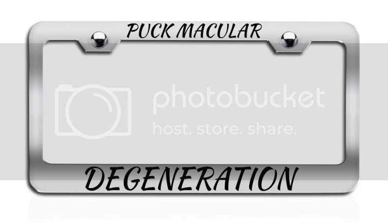 Puck Macular Degeneration Causes Chrome Metal License Plate Frame Tag Holder I21