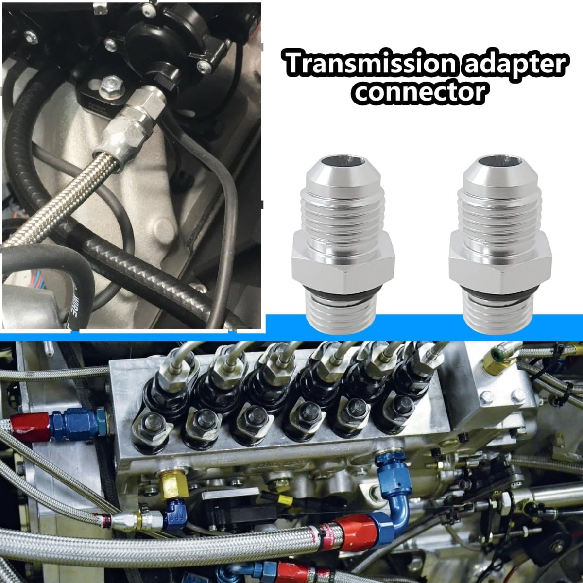 Universal Transmission Line Adapter Set 6an Male Flare To 1 4 In Npsm Aluminum For Gm Ford Chrysler Models 4l60e Aod 4r100
