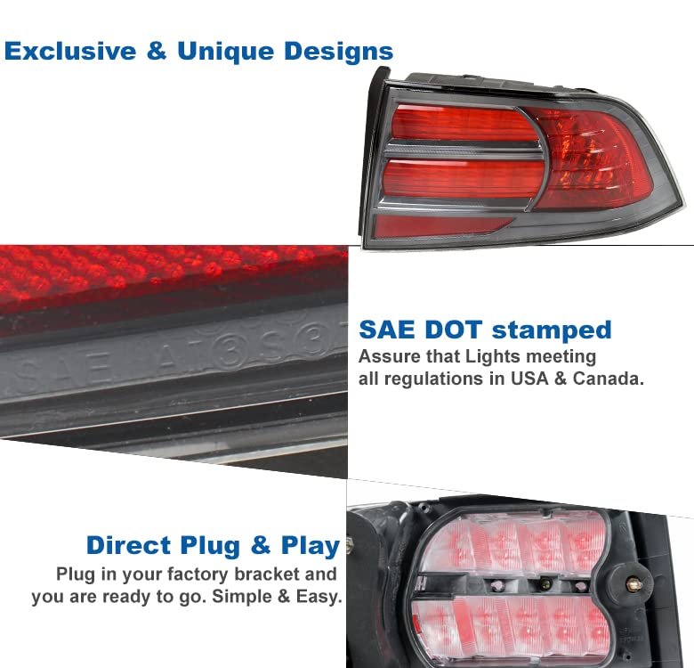 Tail Brake Lights Rear Lamps Red For 2007-2008 Acura Tl Type S