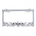 Chromed Skull W Red Painted Eyes Flames Bones Design License Plate Frame Die Cast Zinc Triple Chrome Plating Auto Car Truck Suv