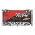 Chromed Skull W Red Painted Eyes Flames Bones Design License Plate Frame Die Cast Zinc Triple Chrome Plating Auto Car Truck Suv