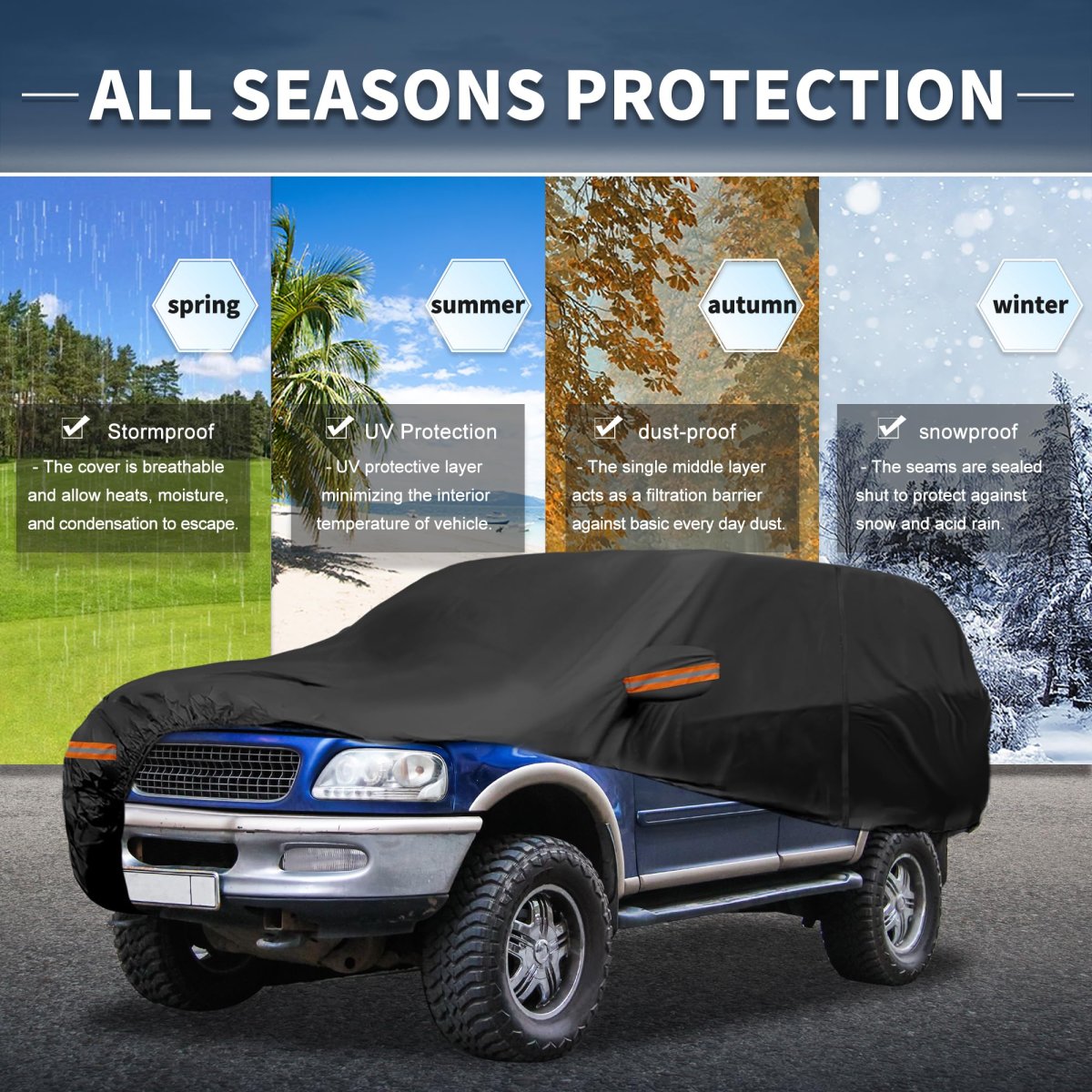 Car Cover Outdoor Waterproof Sun Rain Snow Hail Protection With Left Side Door Zipper Aluminum Film For Ford Expedition