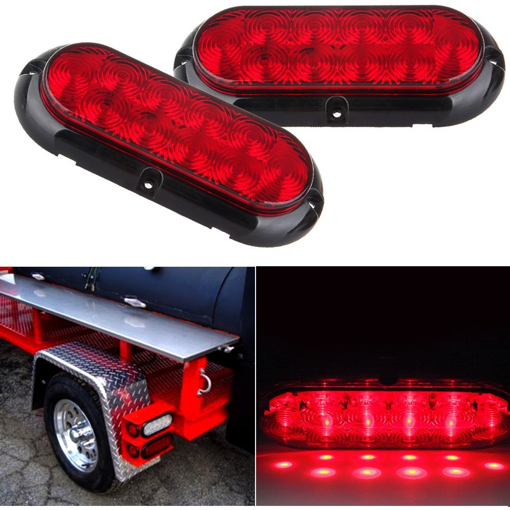 2x 6 In 10 Led Oval Oblong Trailer Tail Lights Red Waterproof Clearance Side Marker For Truck Rv Bus And Pickup