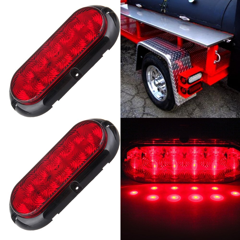 2x 6 In 10 Led Oval Oblong Trailer Tail Lights Red Waterproof Clearance Side Marker For Truck Rv Bus And Pickup