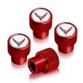 Chevrolet Corvette C8 Logo In White On Red Aluminum Tire Valve Stem Caps Official Licensed 