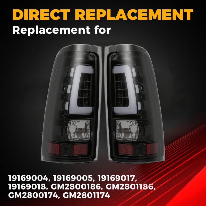 Taillight For 1999-2006 Chevy Silverado 1999-2002 Gmc Sierra 1500 2500 3500 Led Tube Bar Tail Lights Lamp Smoked Lens Black